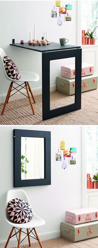 A clever and stylish way to incorporate a table into a small space, disguish it as a mirror!