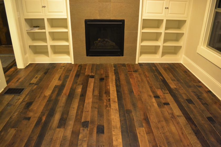 A beautiful example of recycled wooden pallet flooring - a unique touch to a family room